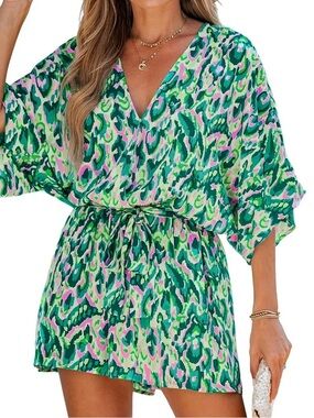 Cupshe Green & Pink Abstract Print Women's Swim Cover-Up Dress